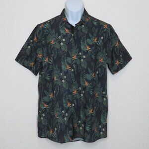 Fried* Men's Short Sleeve Button Down Curved Hem Hawaiian Slim Shirt~ Size Large